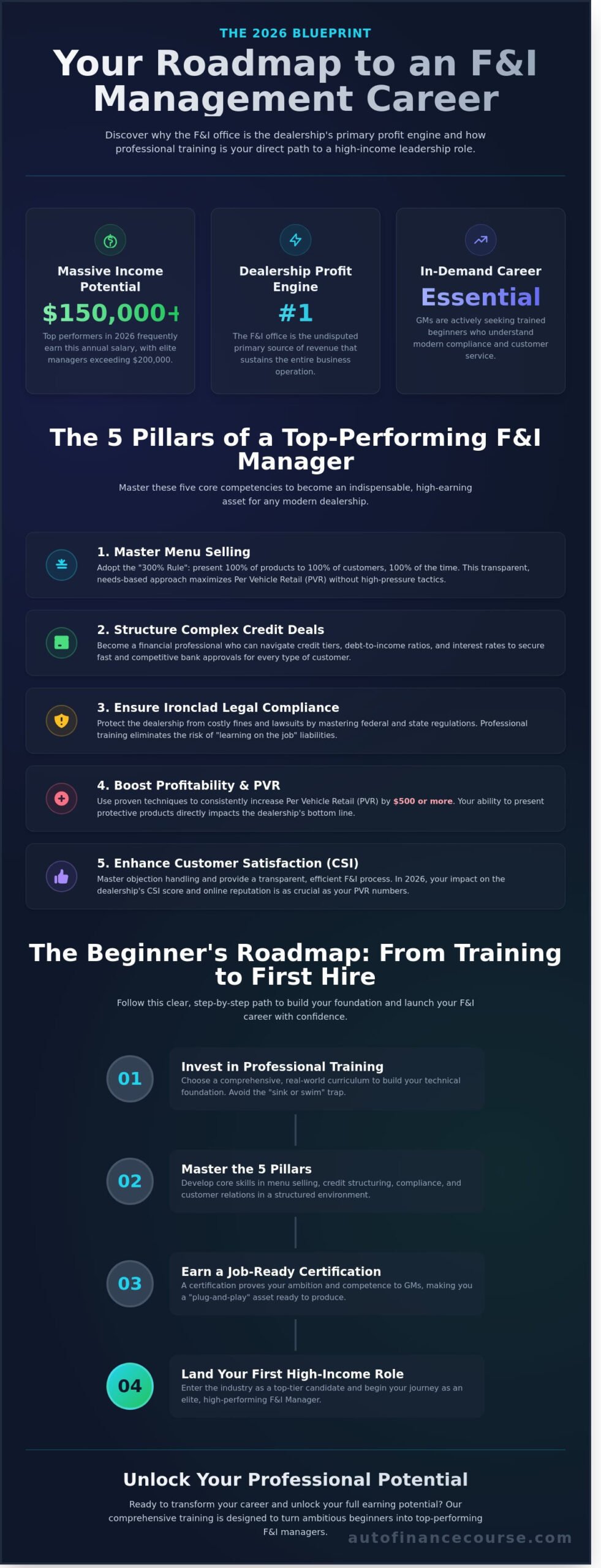 F&I Manager Training for Beginners: Start Your High-Income Career in 2026 - Infographic