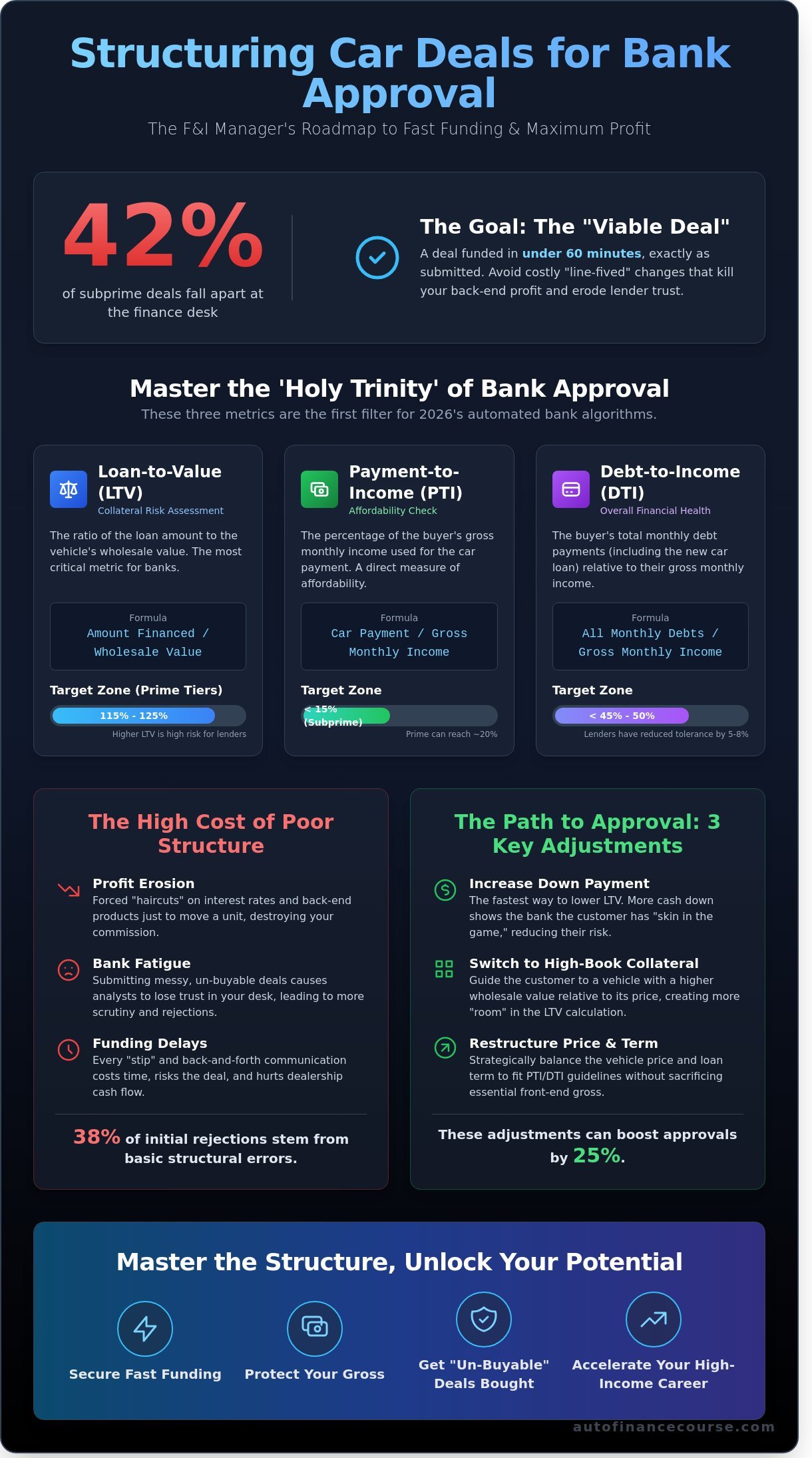 How to Structure a Car Deal for Bank Approval: The F&I Manager’s Guide (2026) - Infographic